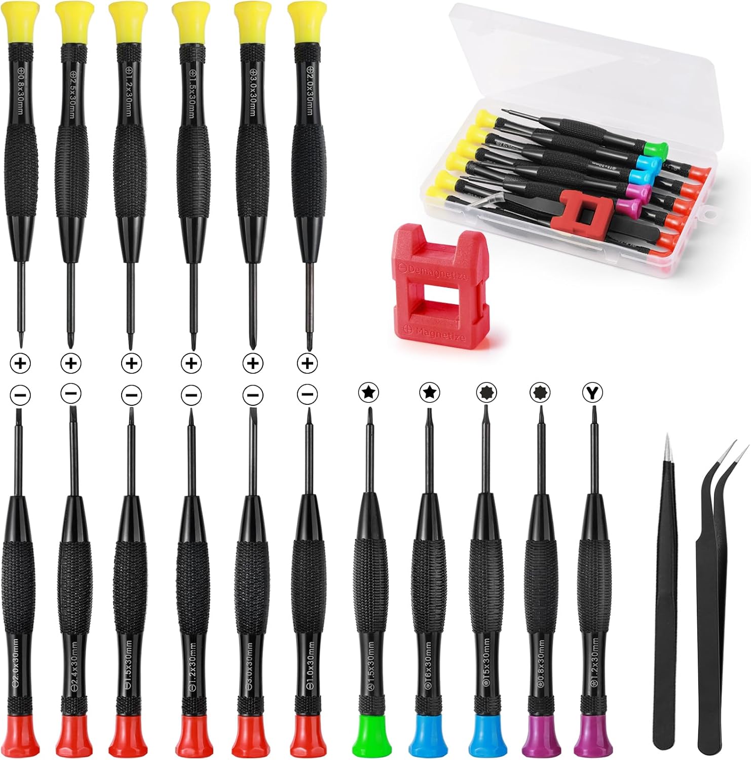 19 Stück Uhrmacher Schraubendreher Set, Brillen Schraubendreher, Kleine Magnetische Schraubendreher Set mit 2 Pinzette 1 Magnetisierer, Precision Reparatur Schraubendreher für Uhren Brille