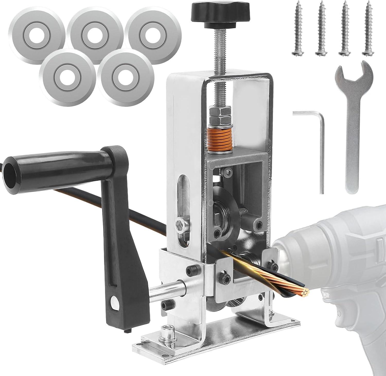 Qivine Kabelschälmaschine für 1-25mm Kabel mit Handkurbel & Bohreranschluss