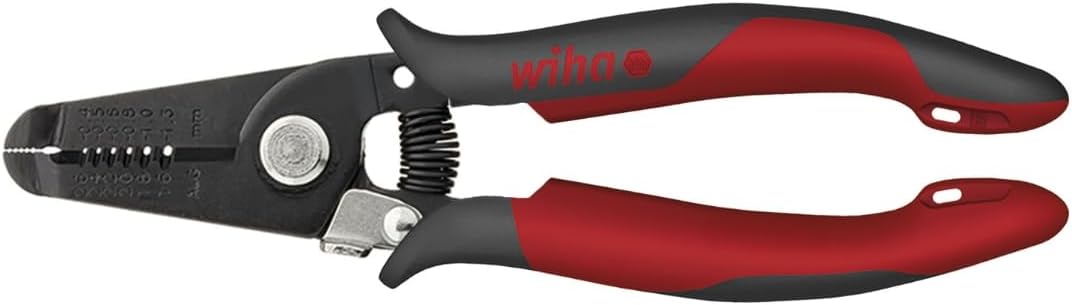Wiha Electronic Abisolierzange mit breitem, langem Kopf / Zange mit gezahnter Greiffläche, Scherenschneide und festen Abisolierstationen (Ø 0,4 - 1,3 mm), inkl. Öffnungsfeder und Verriegelung / 180 mm