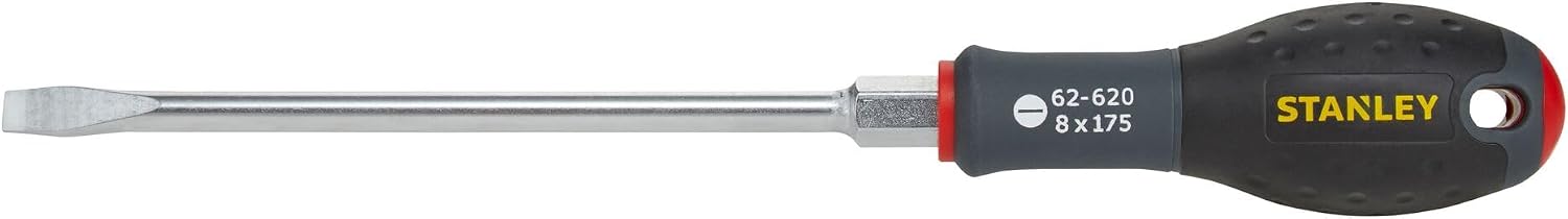 Stanley FatMax Schraubendreher mit Sechskantansatz FMHT0-62620 (Schlitz, 8 x 175mm Klingenlänge, Chrom-Vanadium-Klinge, sandgestrahlte Spitze, ergonomischer SoftGrip Handgriff mit Aufhängeauge)