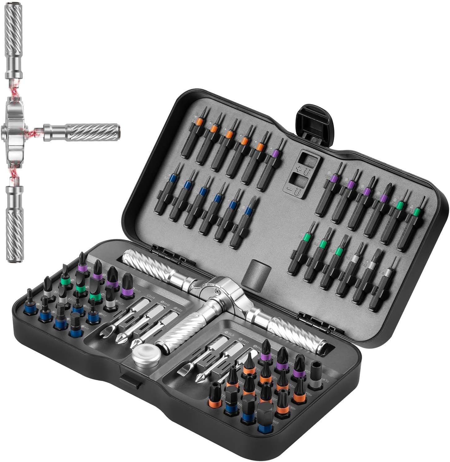 Ratschen Schraubendreher Set, 40 in 1 Magnetisch Schraubendreher Set, S2-Stahlbits, DIY-Kombinations-Biegsame Welle, Geeignet für Möbelmontage, Präzisions-Elektrogerätereparatur, Fahrradwerkzeuge