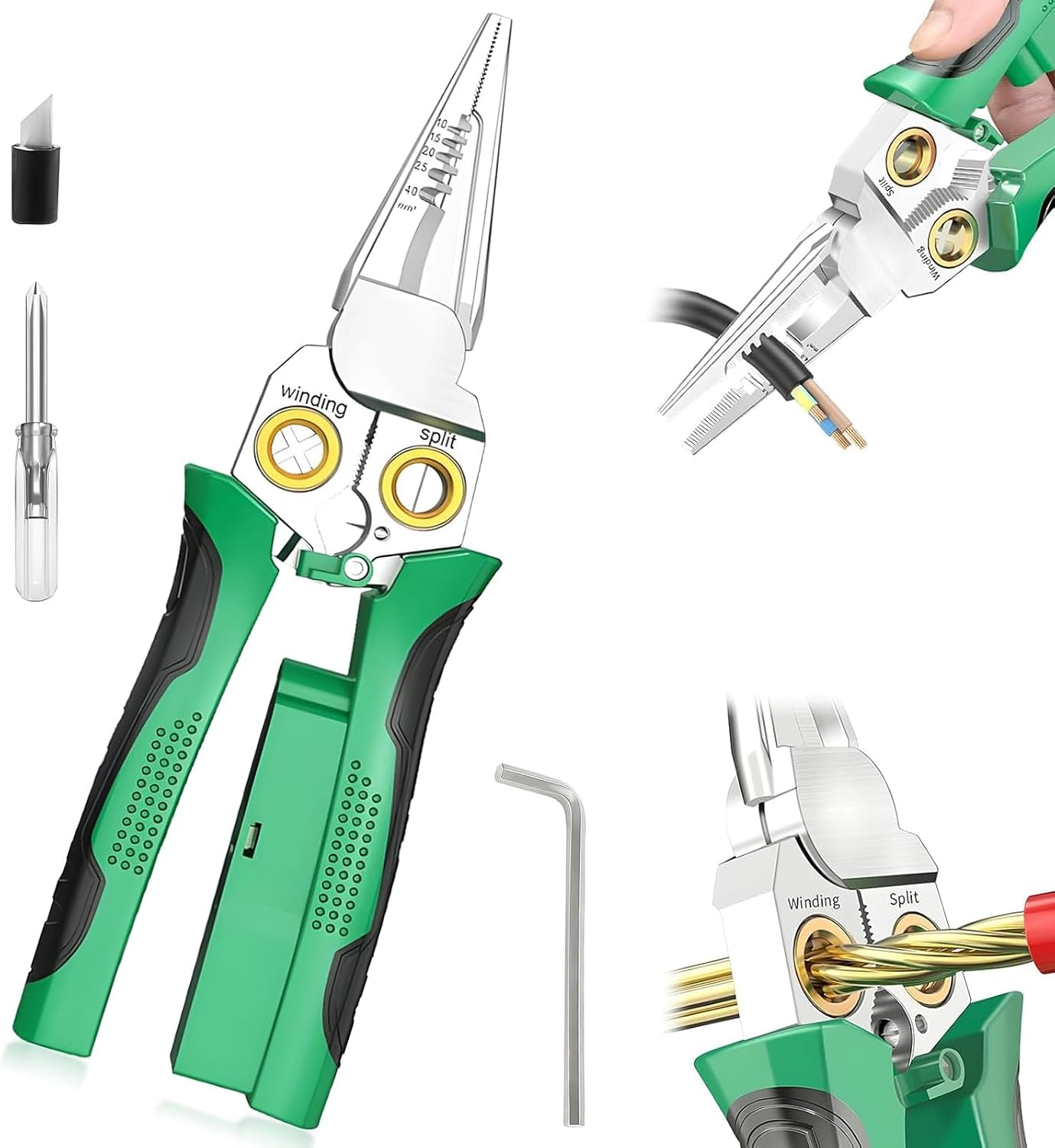 8-in-1 Abisolierzange mit Spannungsprüfer, Multifunktions-Zange zum Schneiden, Abisolieren und Crimpen, Spannungstester 12-250V AC/DC für Phase/Nullleiter, Professionelles Elektriker-Werkzeug
