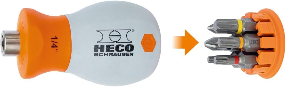 HECO-Stubby Mini-Schraubendreher mit 6-tlg. Bitmagazin im Griff, HD- und PZD-Bits, 1 Stk.