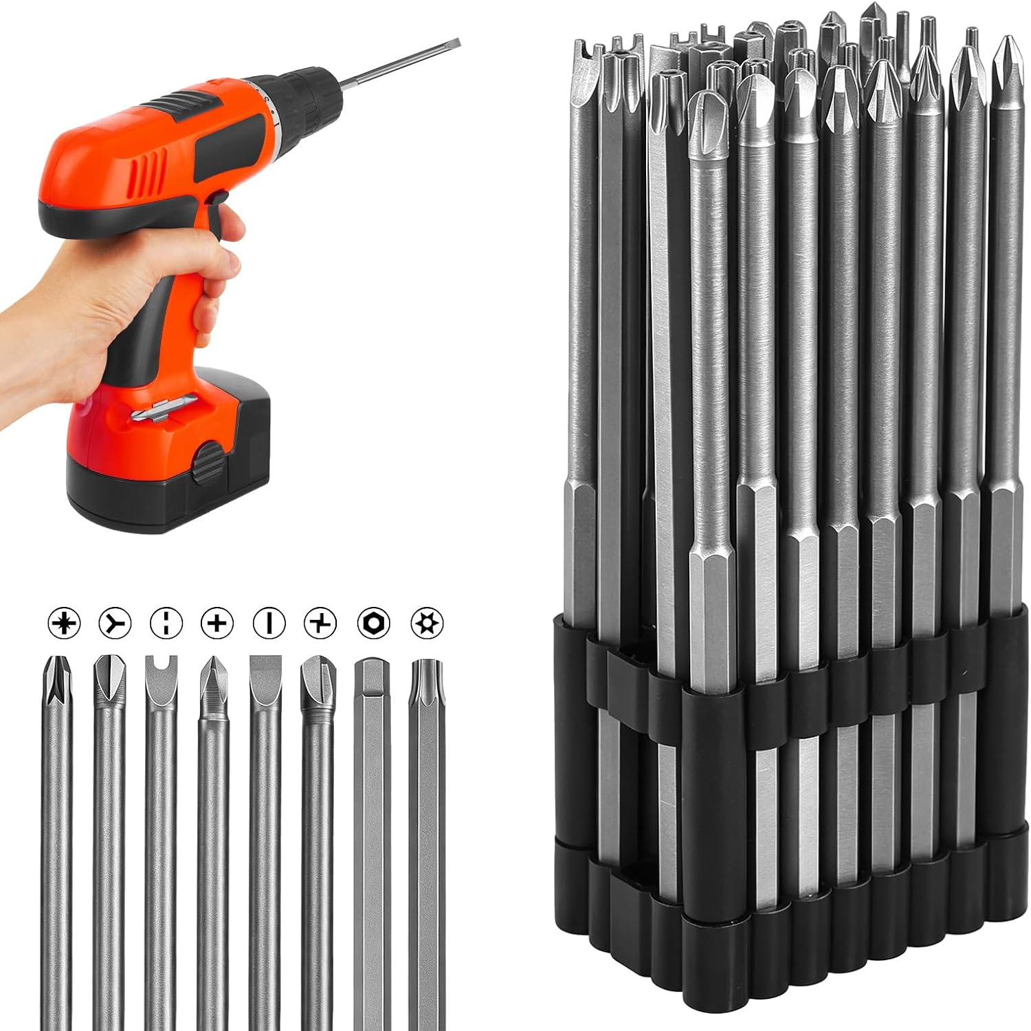 32 Stück Schraubendreher Bit Set 150mm Lang, 1/4" Magnetisch Sechskant