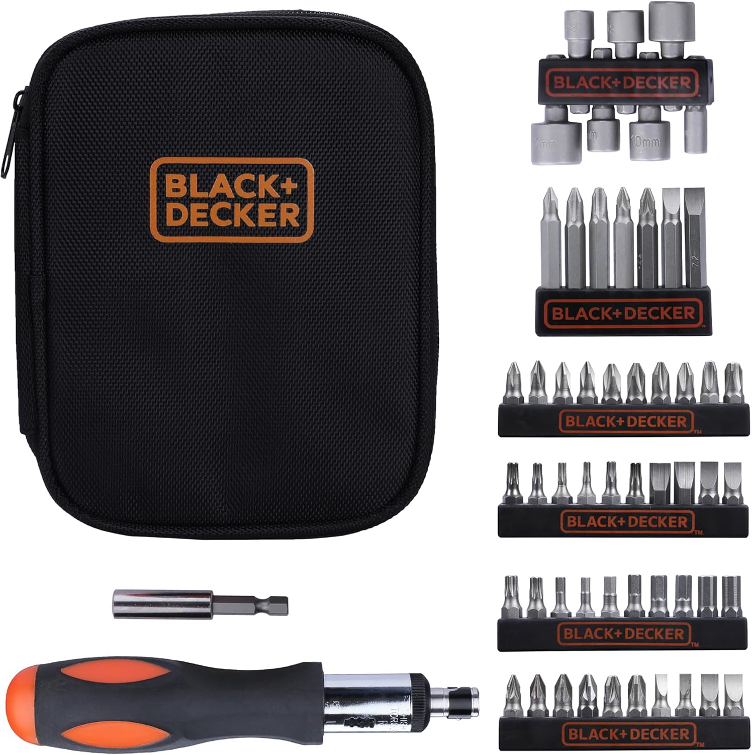 Black+Decker 56-teilig Handratschen-Set (für Wartungs- und Reparaturarbeiten am KFZ, in praktischer Tasche) A7104