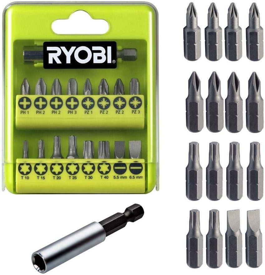 RYOBI Schraubendreher-Set RAK28MSD, 28-teilig, mit 25-mm-Bits und 60-mm-Bithalter, Hellgrün; Schwarz