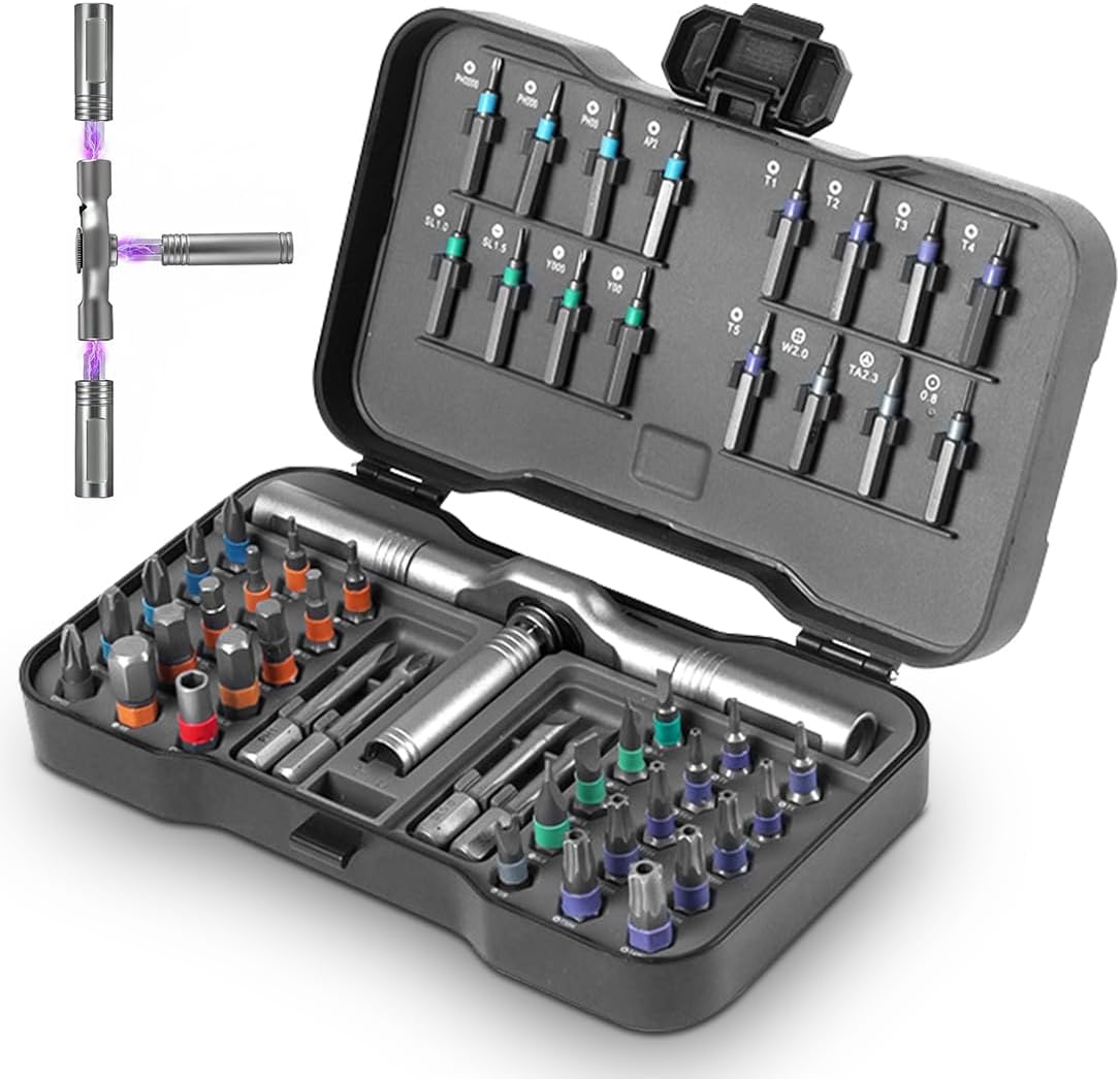Ratschenschraubendreher Set, 50 IN 1 Schraubenzieher Set magnetisch, S2-Stahlbits schraubendreher mit 58-Zahn-Ratsche abnehmbarer T-griff für Möbelschrauben, Fahrradwerkzeuge, Präzisionsinstrumente Us