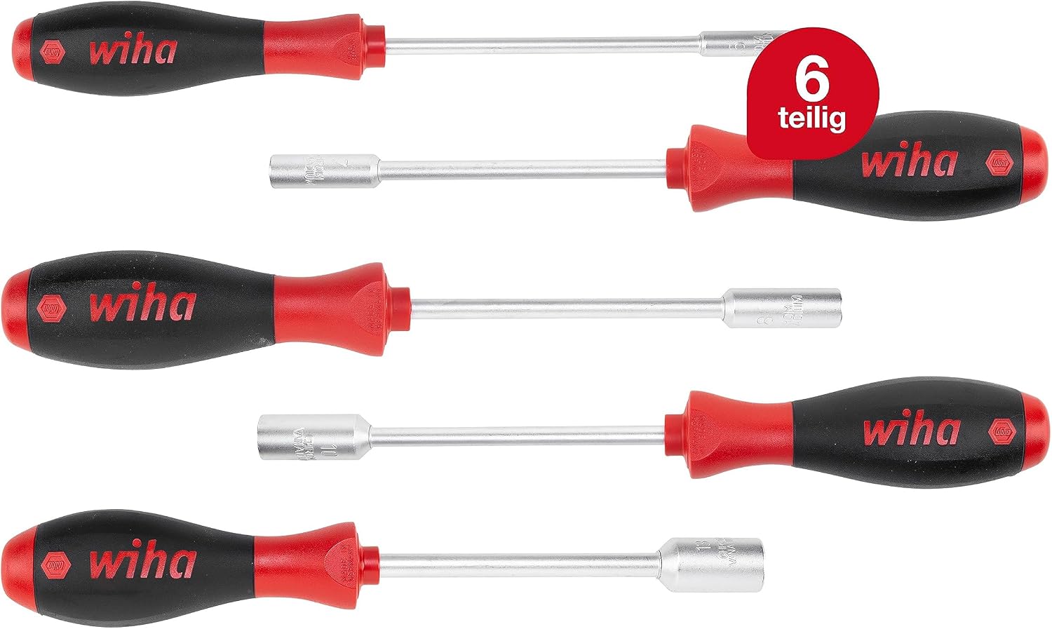 Wiha Schraubendreher Set SoftFinish® Sechskant-Steckschlüssel 5-tlg. ergonomischer Griff für kraftvolles Drehen I Allrounder für Industrie und Handwerk (01034)
