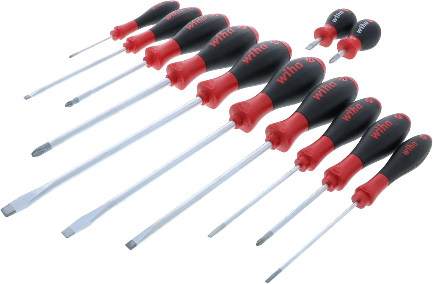 Wiha 30291 SoftFinish Grip Schraubendreher-Set, Schlitz 4,5-6,5 mm, Kreuzschlitz Nummer 1-2 und Vierkantzahl 1-2, 6-teiliges Set