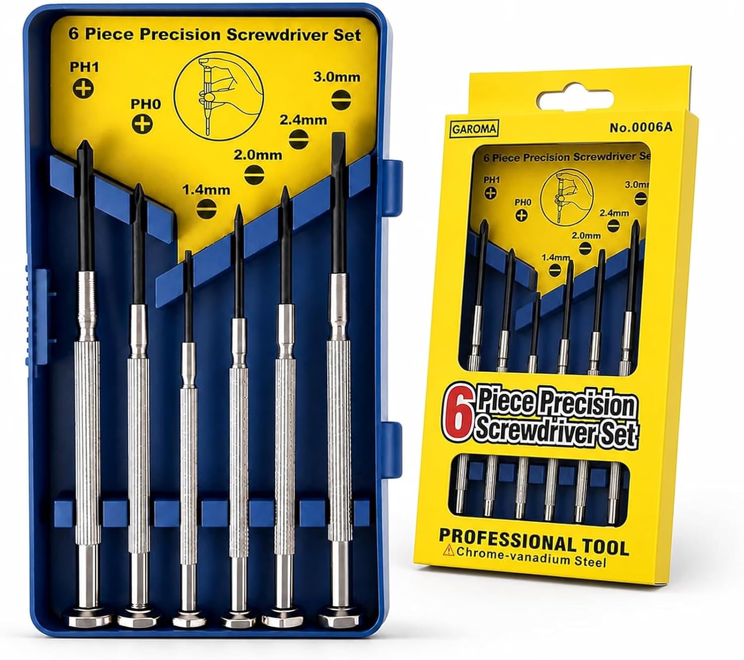 Garoma 6-teiliges Mini-Schraubendreher-Set, Brillen-Reparatur, Präzisions-Reparatur, Kreuzschlitz, Schwarz, Chrom-Vanadium-Stahl