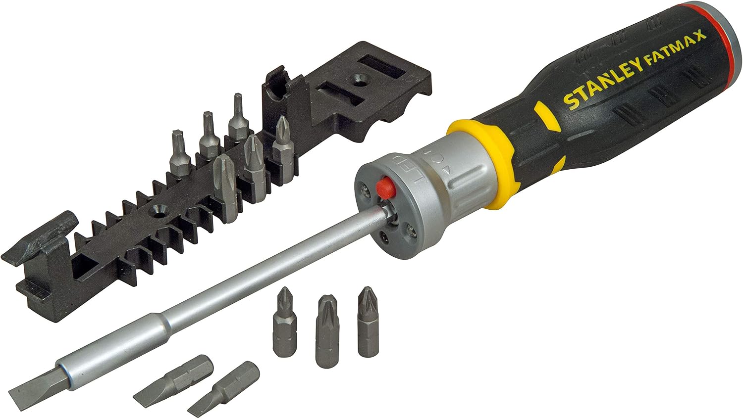 Stanley FatMax Bit-Schraubendreher/Bit- Schraubenzieher mit Ratsche, LED Leuchte und 12 Bits, FMHT0-62689
