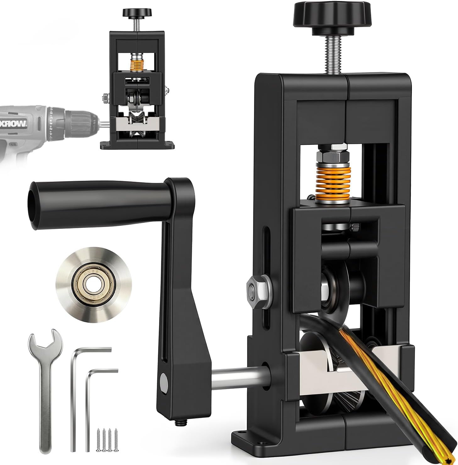Kabelschälmaschine für 1–25mm Kabel mit Ersatzklinge- Abisoliermaschine, Manuelles Kabelabisoliergerät mit Handkurbel & Bohrer kompatibel, stabile Stahl/ABS Konstruktion, einstellbare Klingen