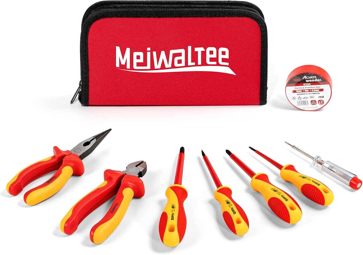 8 tlg VDE Isoliertes Schraubendreher-Set, Professionelles 1000V Isoliertes Elektriker-Werkzeugset, mit Magnetischen Kreuz und Schlitzbits, Isolierten Zangen und Seitenschneider.
