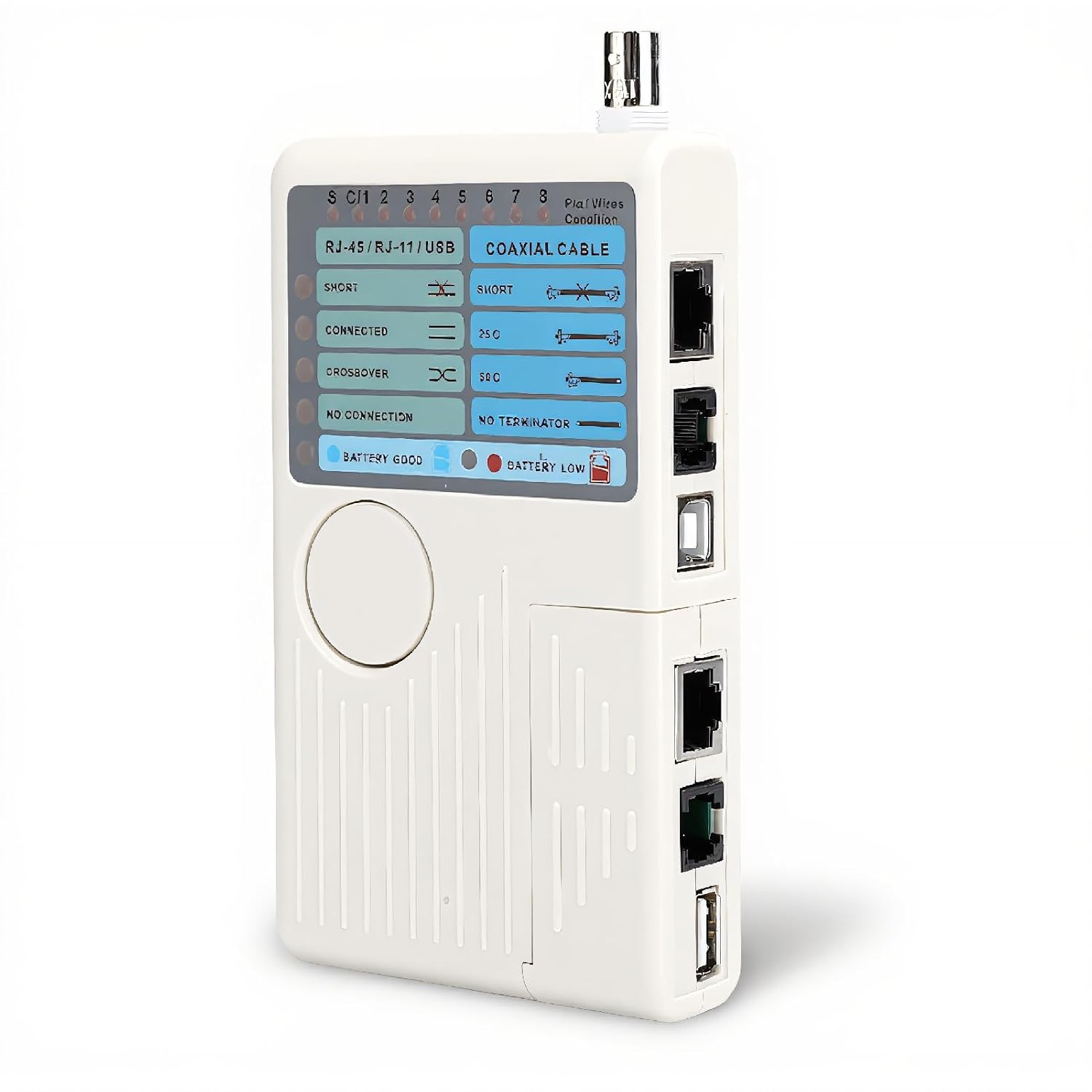 ASHATA Richer-R Netzwerk Kabeltester, 4-in-1 Remote Netzwerkkabel Tester, LAN Network Cable Tester Detektor für RJ45 RJ-11 USB BNC