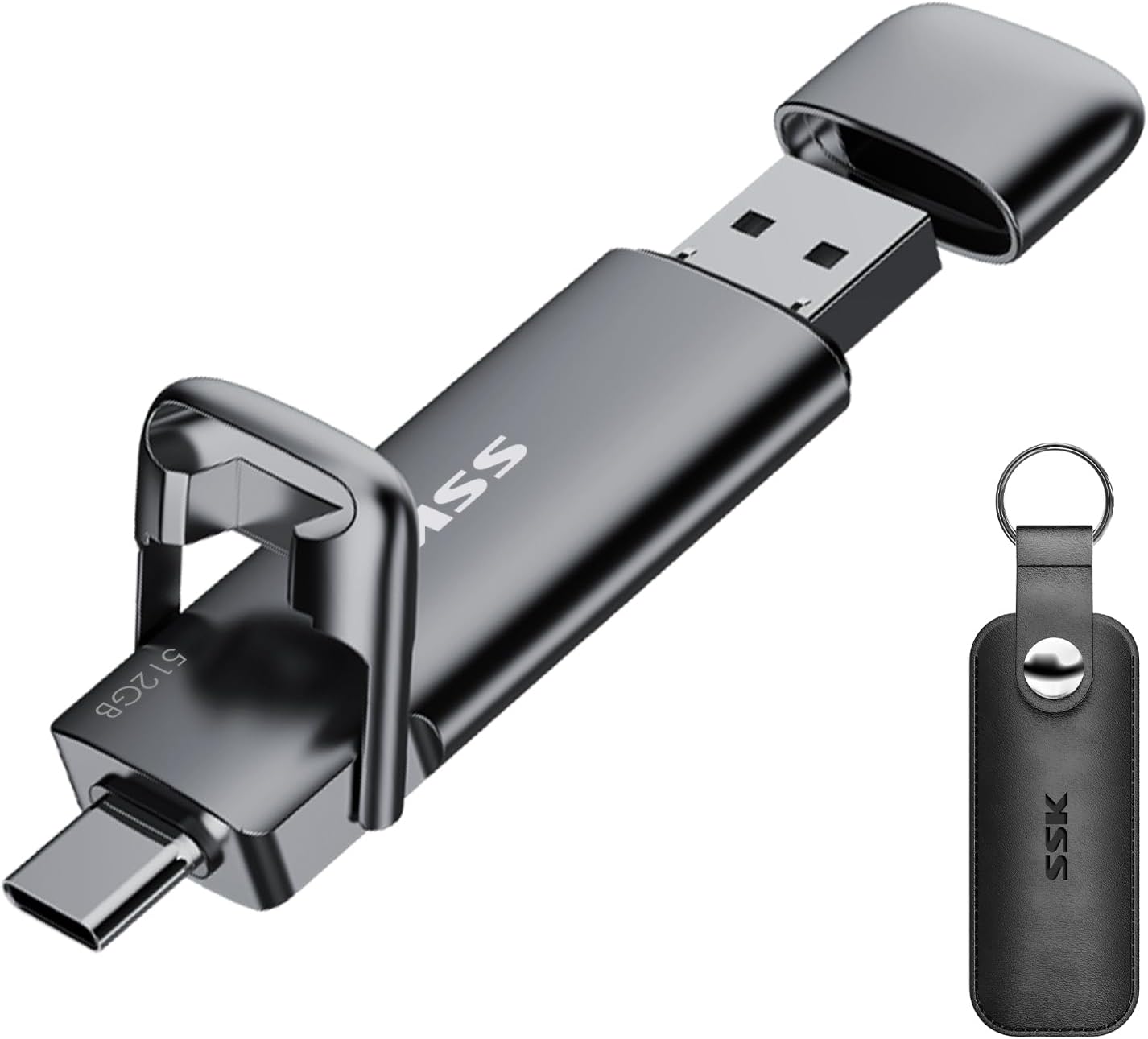 SSK USB C Externe SSD 128GB, mit bis zu 550 MB/s Extreme schneller USB-Stick, Dual-USB Typ C + USBA USB3.2 Gen2 Speicherstick für Android-Telefon, Laptop, Tablet, Mac