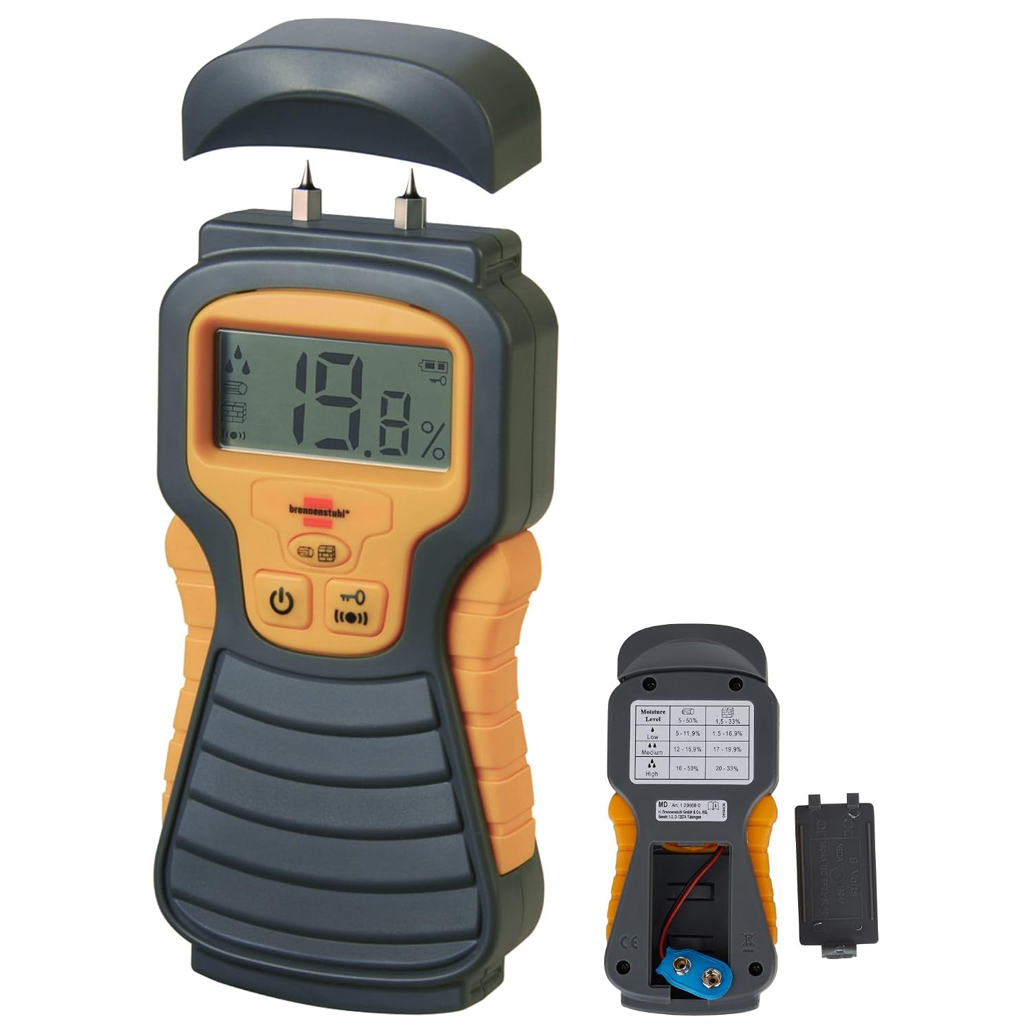 Brennenstuhl Feuchtigkeits-Detector MD (Feuchtigkeitsmessgerät/Feuchtigkeitsmesser für Holz oder Baustoffe, Holzfeuchtemessgerät mit LCD-Display)