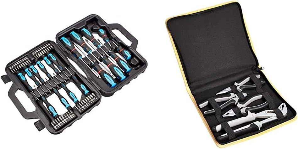 Amazon Basics – Schraubendreher-Set, 58-teilig, Präzisions-Schlitze, Kreuzschlitz, Torx & Zangen-Set, 4 Teile