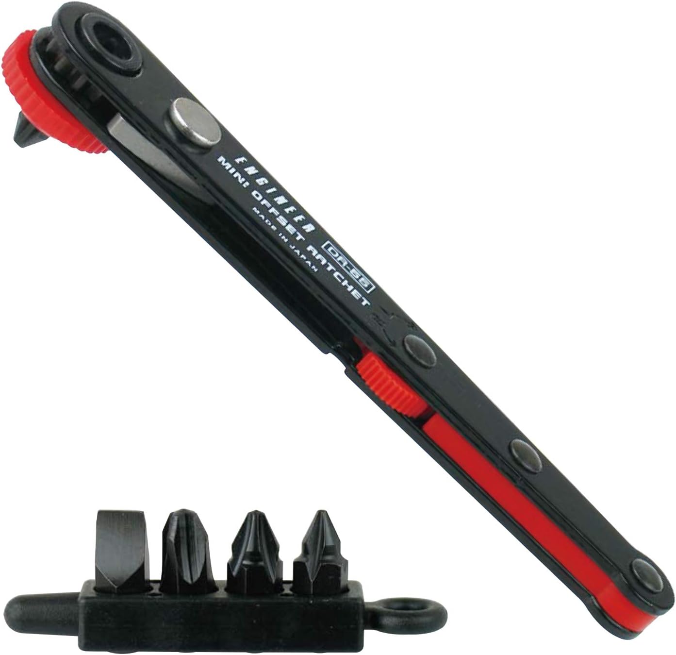 ENGINEER DR-55 Bit-Schraubendreher mit Ratschenmechanismus, rechtwinkelig, extrem flach, 22 mm Höhe bei eingesetztem Bit. Ideal für Arbeiten auf engstem Raum. Hergestellt in Japan