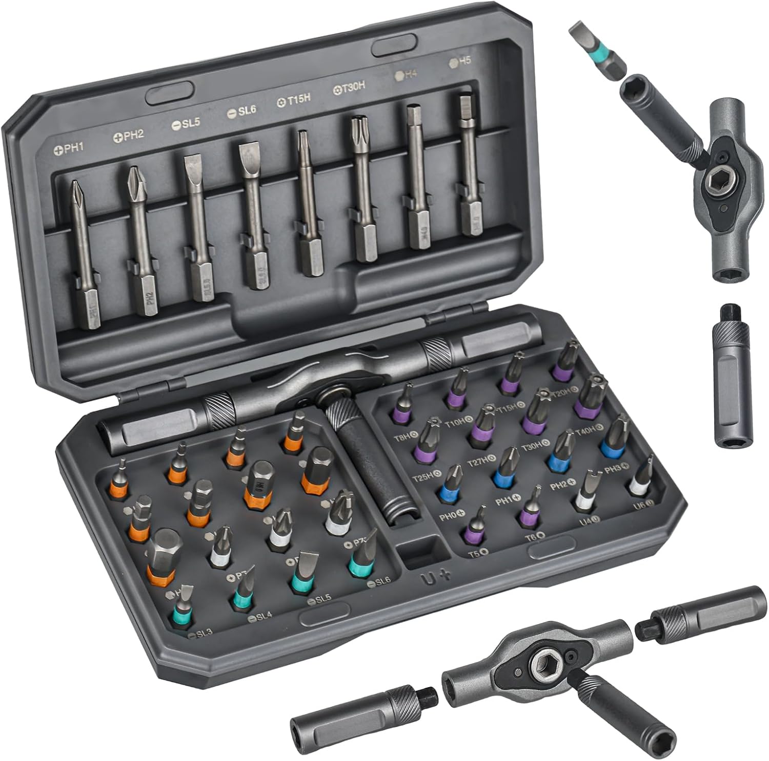42 IN 1 Magnetischer Schraubendreher Set, Multi-Bit-Magnetschraubendreher-Set mit Abnehmbarem Ratschengriff, Ratschenschraubendreher-set mit 40 Bits, für enge Arbeitsbereiche