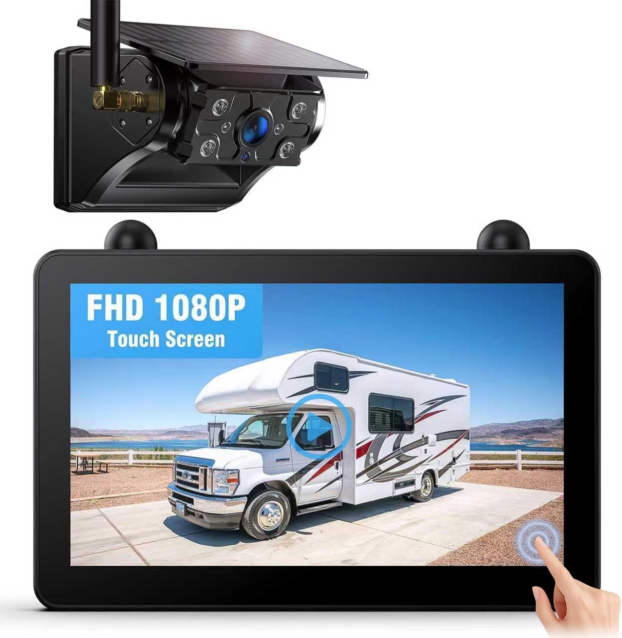 Magnetische Solar Rückfahrkamera Kabellos 7" 1080P Touchscreen IPS-Monitor