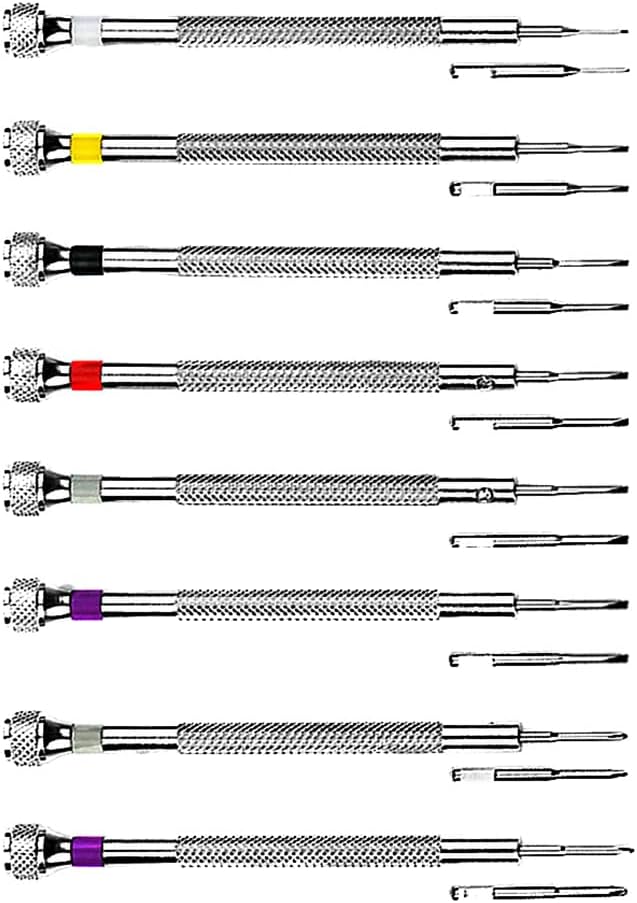 TopHomer 8-teiliges Präzisions-Schraubendreher-Set, kleiner flacher Kopf, Uhrmacher, Schraubendreher mit Ersatzklingen für Uhren, Brillen, Schmuck, Elektronik (Set A)