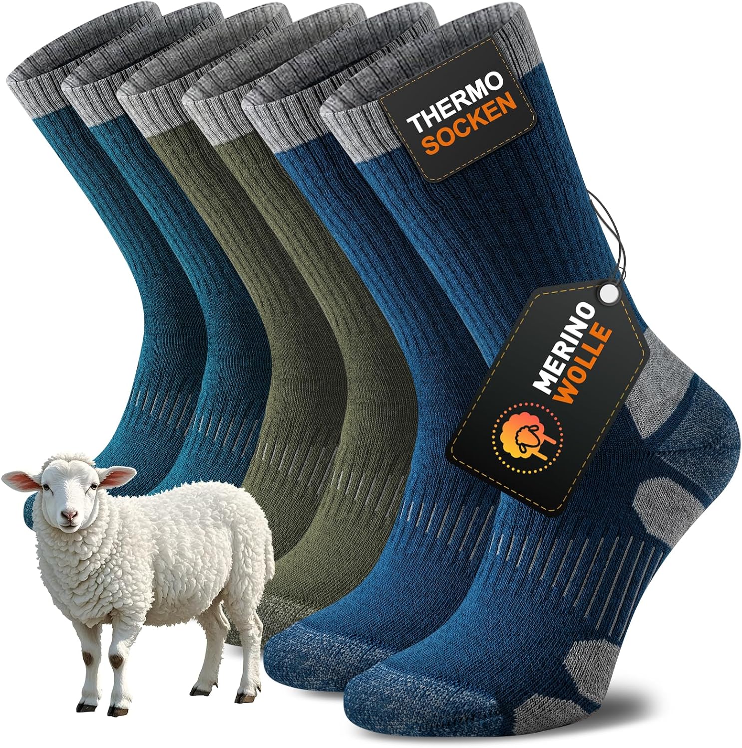 Niorasen Merino Wandersocken Herren Damen, Thermosocken Outdoor Socken Trekkingsocken, Merinowolle Warme Wintersocken, Sportsocken Laufsocken Atmungsaktiv Anti-Blasen 3/5 Paar