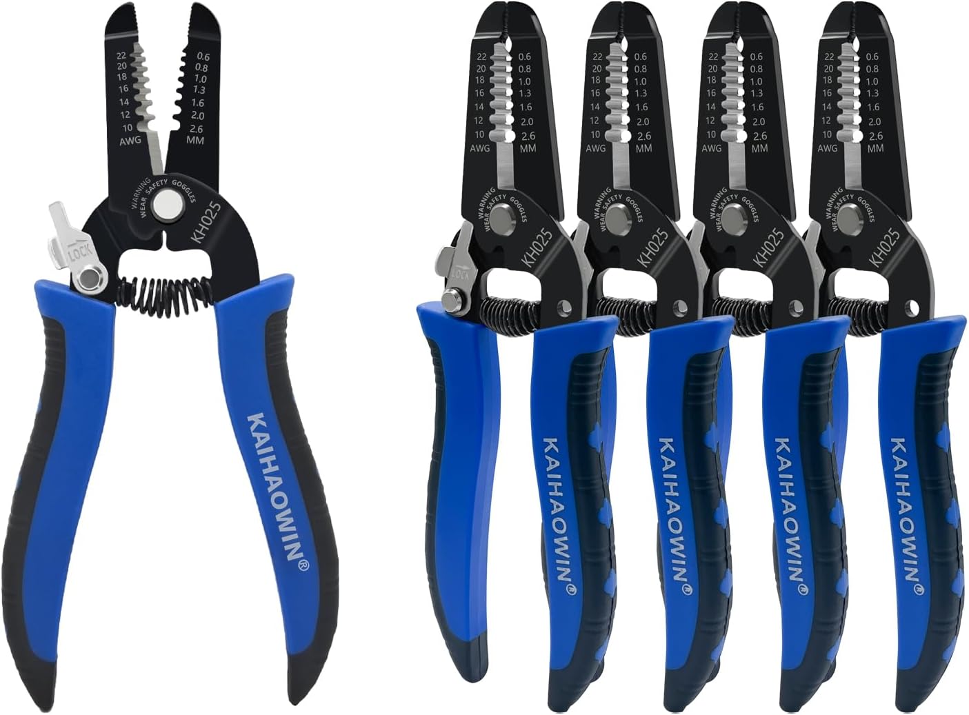 KAIHAOWIN 5 Stück Abisolierzange und Abschneider mit Sicherheitsverriegelung und Federbelasteter, Professioneller Kabel Abisolierzange, Kleine Abisolierer Zange für 10-22 AWG Litzendraht