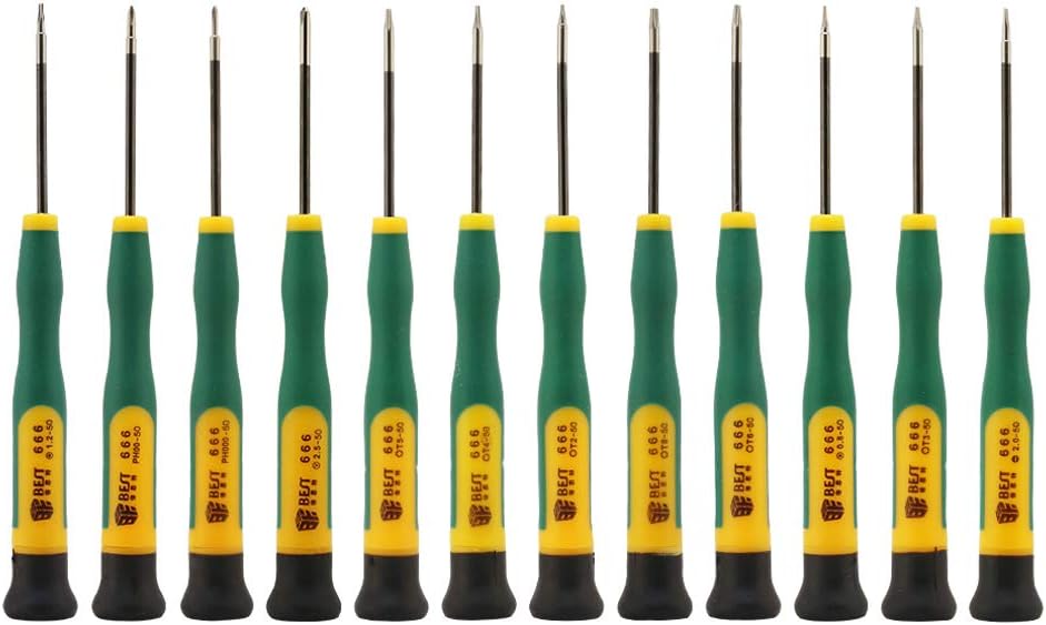 BST-666 Präzisions-Schraubendreher-Set, 12 in 1, Torx T2, T3, T4, T5, T6, T8, Phillips PH00, PH000, Pentalobe 5-Punkt 0,8, 1,2, Schlitz, 2,0, Y2,5