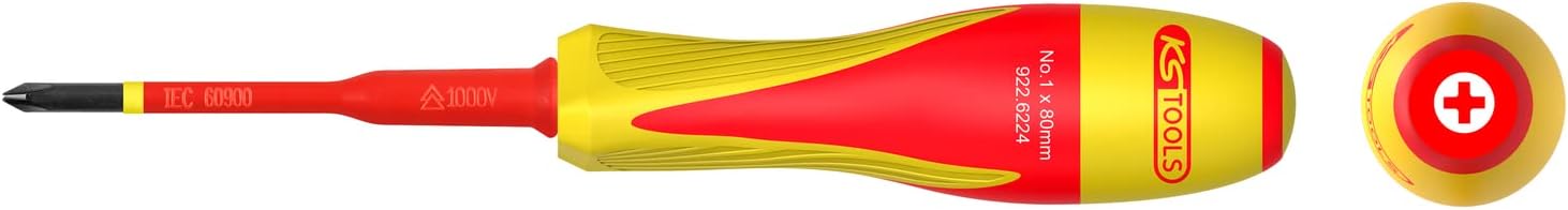 KS Tools 922.6224 Schraubendreher 922.6224, Phillips, PH1-Bi-Material, isoliert, 1000 V, für elektrische Klemmleisten, Stahl S2, Spitze brüniert