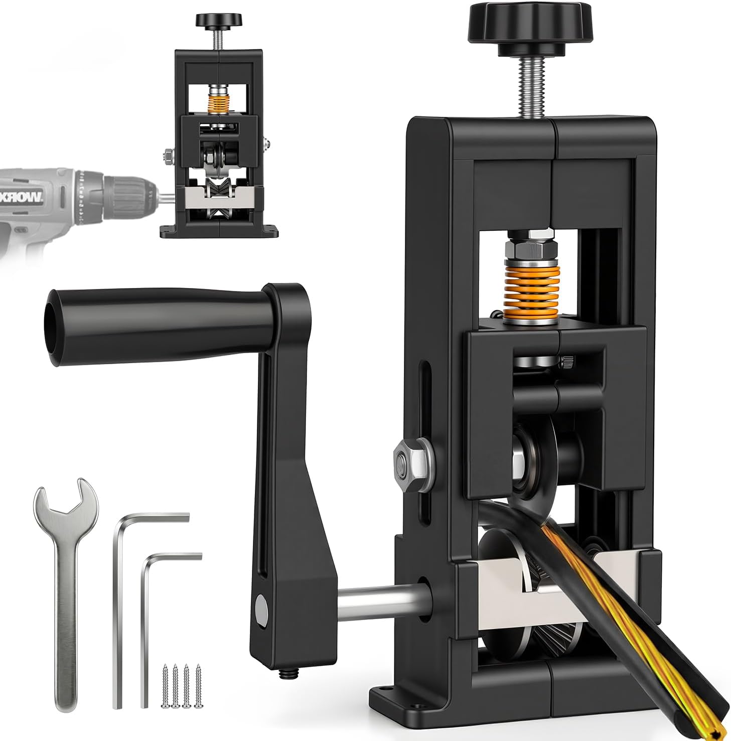 Kabelschälmaschine 1–25mm – Abisoliermaschine für Kabel & Drähte, Manuelles Kabelabisoliergerät mit Handkurbel oder Bohrer-Antrieb, robuste Stahl/ABS Bauweise, einstellbare Klingen für Recycling