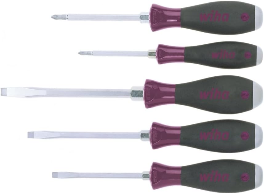 Wiha Schraubendreher Set MicroFinish (29138), 5 tlg., Schraubenzieher Satz, Schraubwerkzeug mit Stahlkappe, für feuchte und ölige Arbeitsumgebungen, für Handwerk und für Industrie 5533HK5 Schlitz/PH mit Schlagkappe