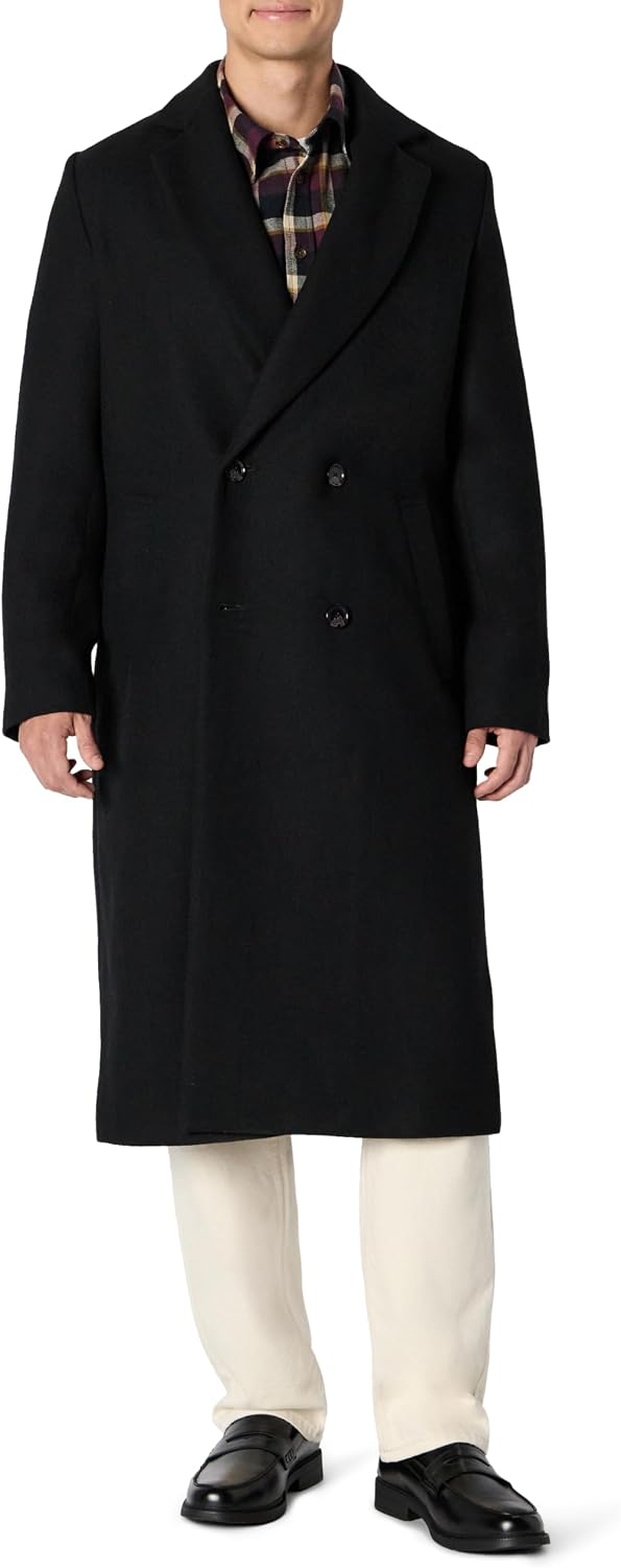 Amazon Essentials Herren Relaxed-Fit Zweireihiger Langer Mantel Aus Wollmischung