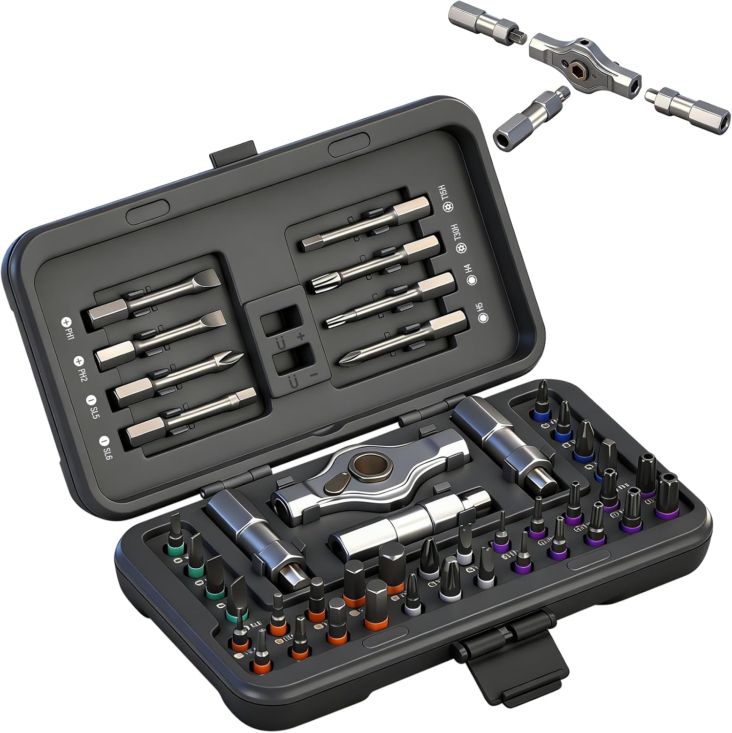 42-in-1 Magnetisches Schraubendreher-Set, Multi-Bit-Magnetschraubendreher-Set mit Abnehmbarem Ratschengriff, Griff Ratschen-Schraubendreher-Set mit 40 Bits, Präzisions-Reparatur-Werkzeug-Set