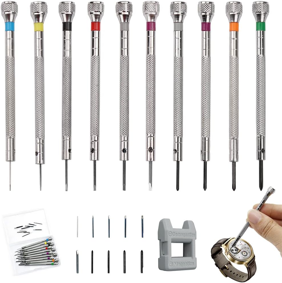 10-teiliges Uhrmacher Schraubendreher Set mit Entmagnetisierer