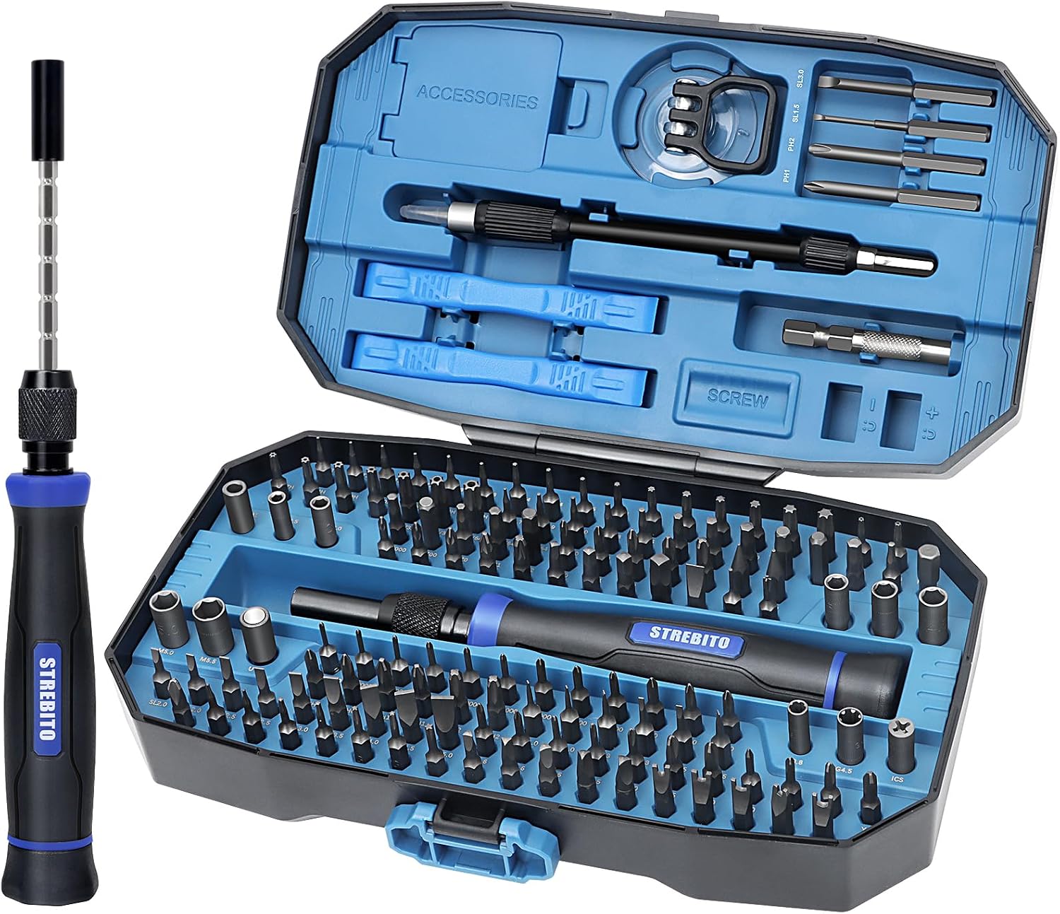 STREBITO Präzisions-Schraubendreher-Set, 153 in 1, klein, magnetisch