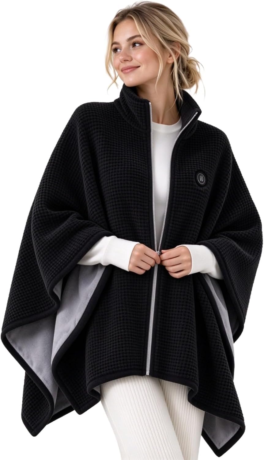 Beheizbarer Poncho Damen Kuschelig, Tragbare Plüschdecken Ohne Ärmel Reißverschluss Umhang Mit Heizung Wearable Wärmedecke Fleece Tragbare Decke Zum Tragen Für Zuhause, Büro Und Reisen