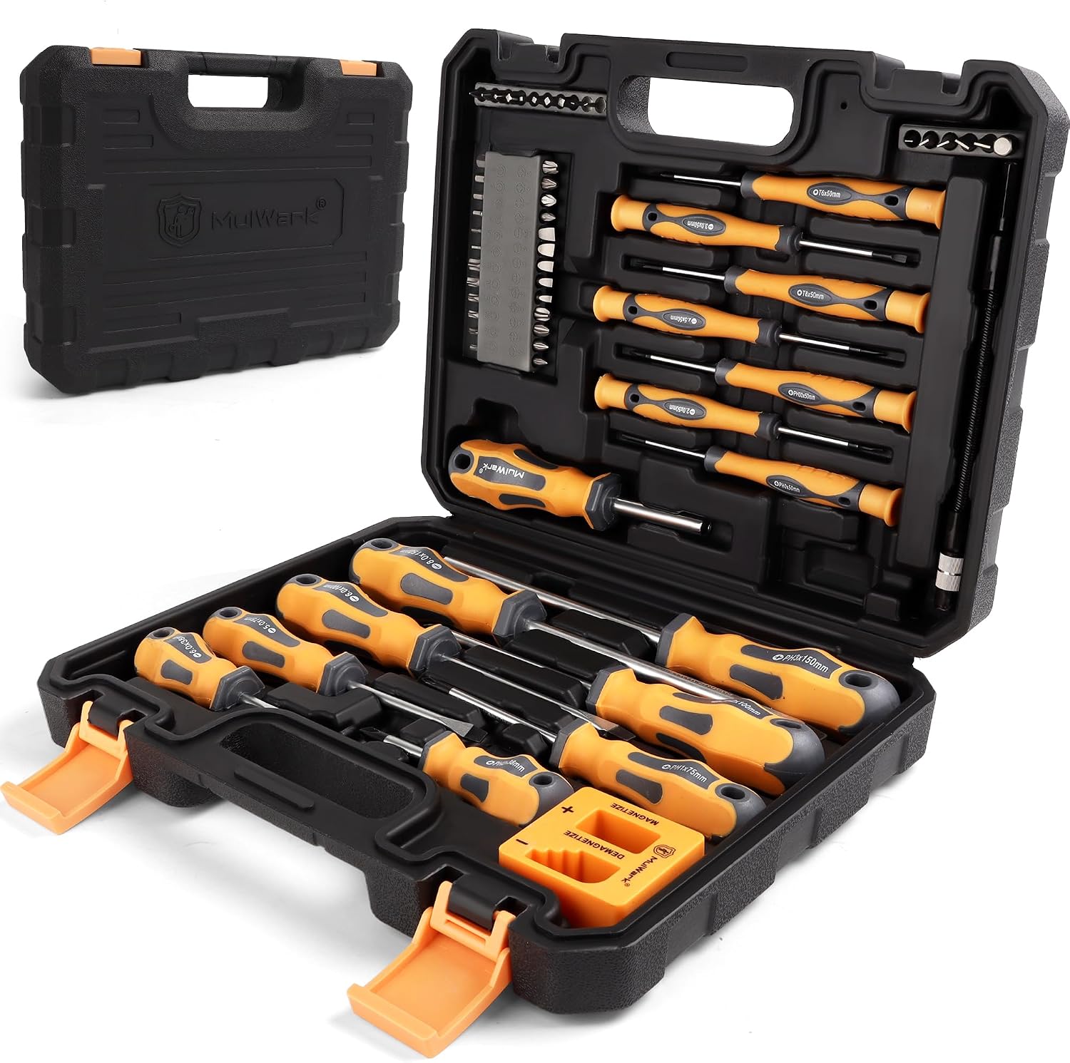 MulWark Magnetisches Schraubendreher-Set, 59-teilig, Chrom-Vanadium-Stahl, ergonomisches Design, Gummigriff, Schraubendreher-Set mit Koffer, Schlitz, Phillips, Sechskant, Pozidriv, Torx und Präzision,