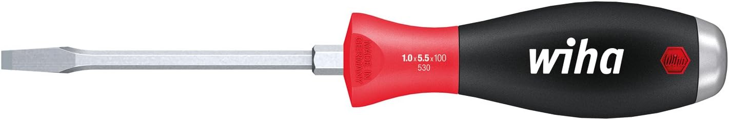 Wiha Schraubendreher SoftFinish® Schlitz mit durchgehender Sechskantklinge und massiver Stahlkappe (03228) 8,0 mm x 150 mm, für gezielte Hammerschläge, Schlagen und Meißeln, Sechskantansatz zum Lösen von festsitzenden Schrauben