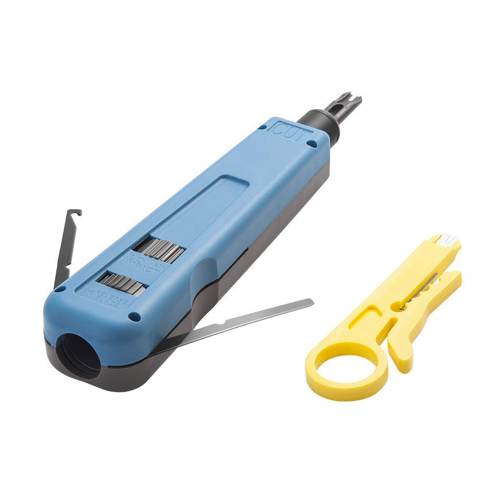 LSA Auflegewerkzeug Punch Down Tool mit 110/88 Klinge & Extra Abisolierzange für Cat6a/ Cat6/ Cat5e/ Cat5 Netzwerkkabel, MEHRWEG