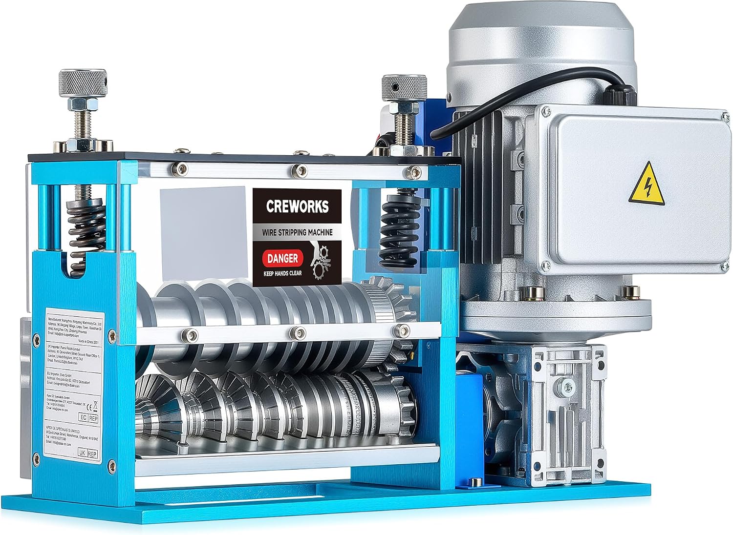 CREWORKS 550 W Professionelle elektrische Abisoliermaschine Φ1,5 mm bis Φ40 mm mit 10 Klingen und 11 Multi-Löchern bis zu 30 m/min Elektrischer Kabelabisolierer für Kupfer Mcchina Abisolierer für