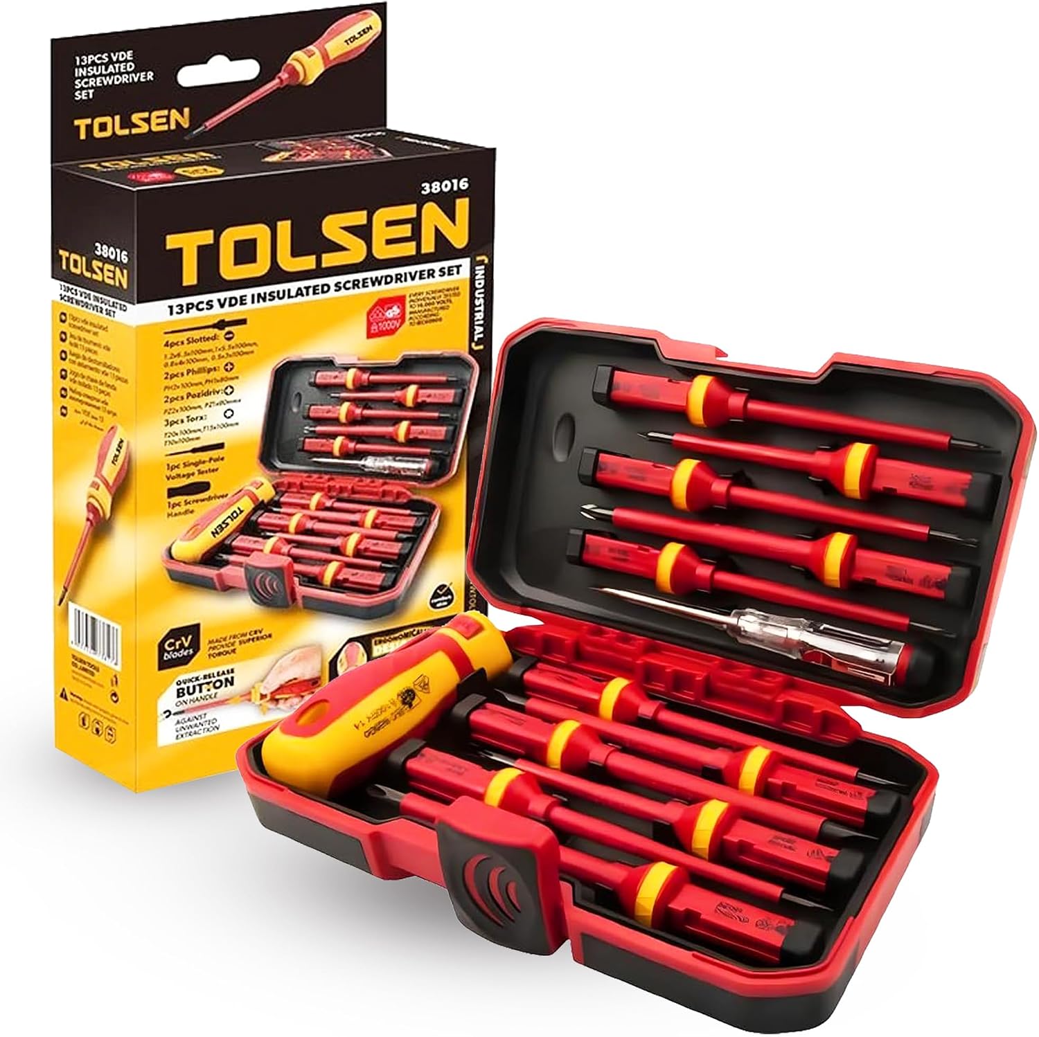 Tolsen 13-teiliges VDE-Schraubendreher-Set, isoliert, bar, magnetisch, 1000 V