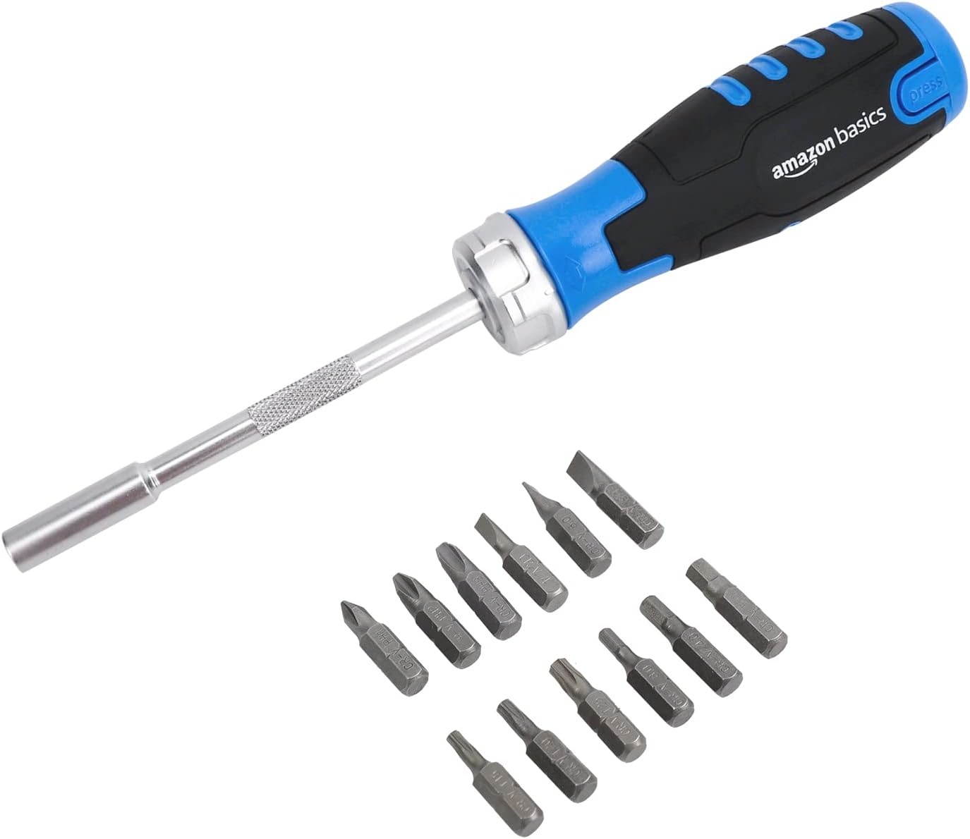 Amazon Basics Magnetischer Schraubendreher mit Bits im Griff, 13-Teilig, Blau/Schwarz/Silber