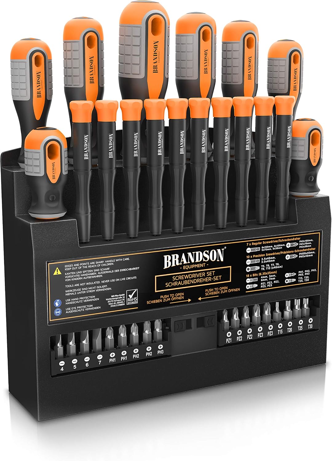 Brandson Schraubendreher Set 36 teilig mit Bits, TX und Wandhalterung