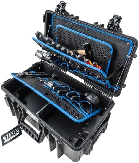 STROXX® TOOLCASE Werkzeugset |31-Teilig| Made in Germany | Werkzeugkoffer | Werkzeugkasten | mit Maul- und Ringratschenschlüssel | Schraubendreher | Hammer | Zangen | Bandmaß | Bits | HSS-Bohrer