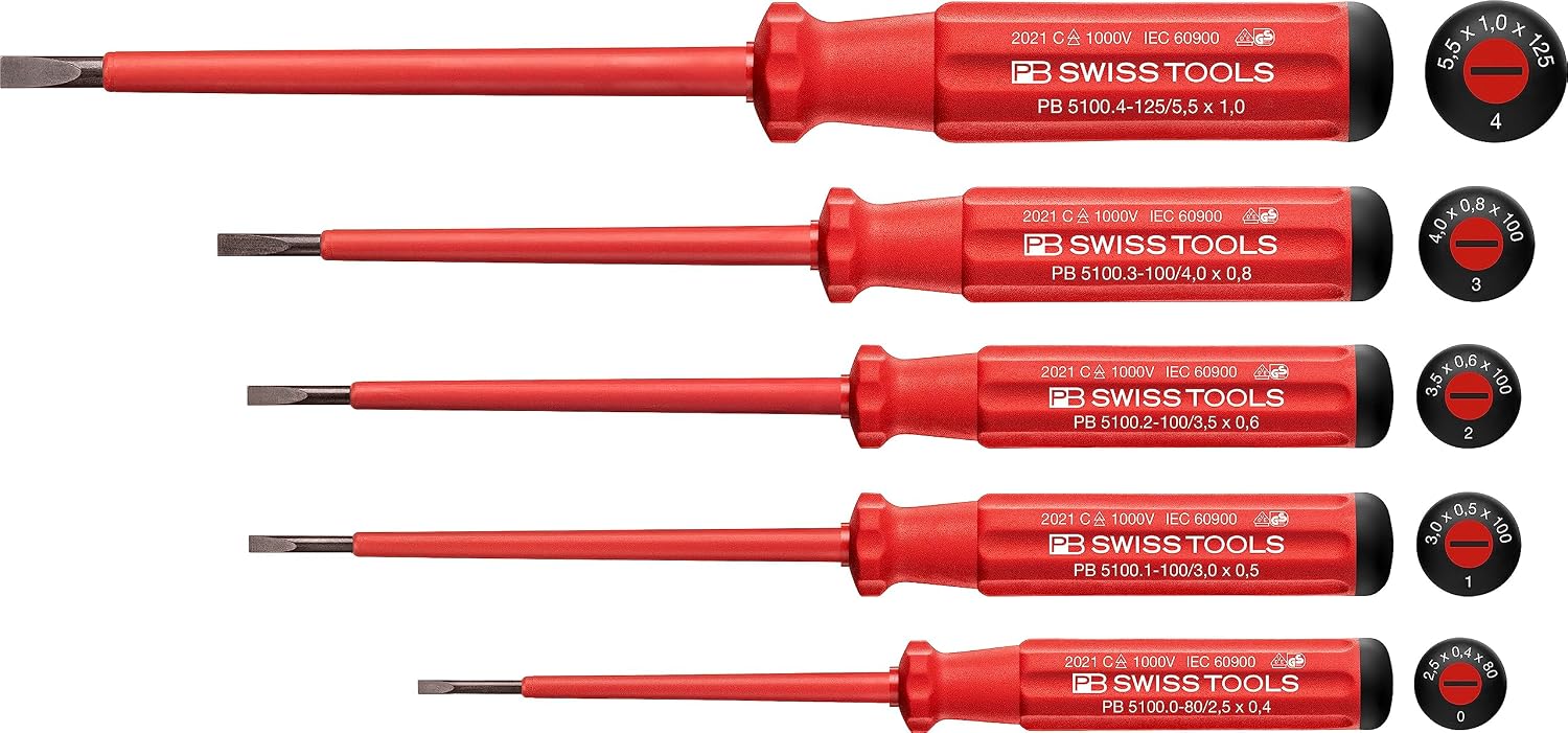 PB Swiss Tools Schlitz VDE Elektriker Schraubenzieher Set, 5538.CBB