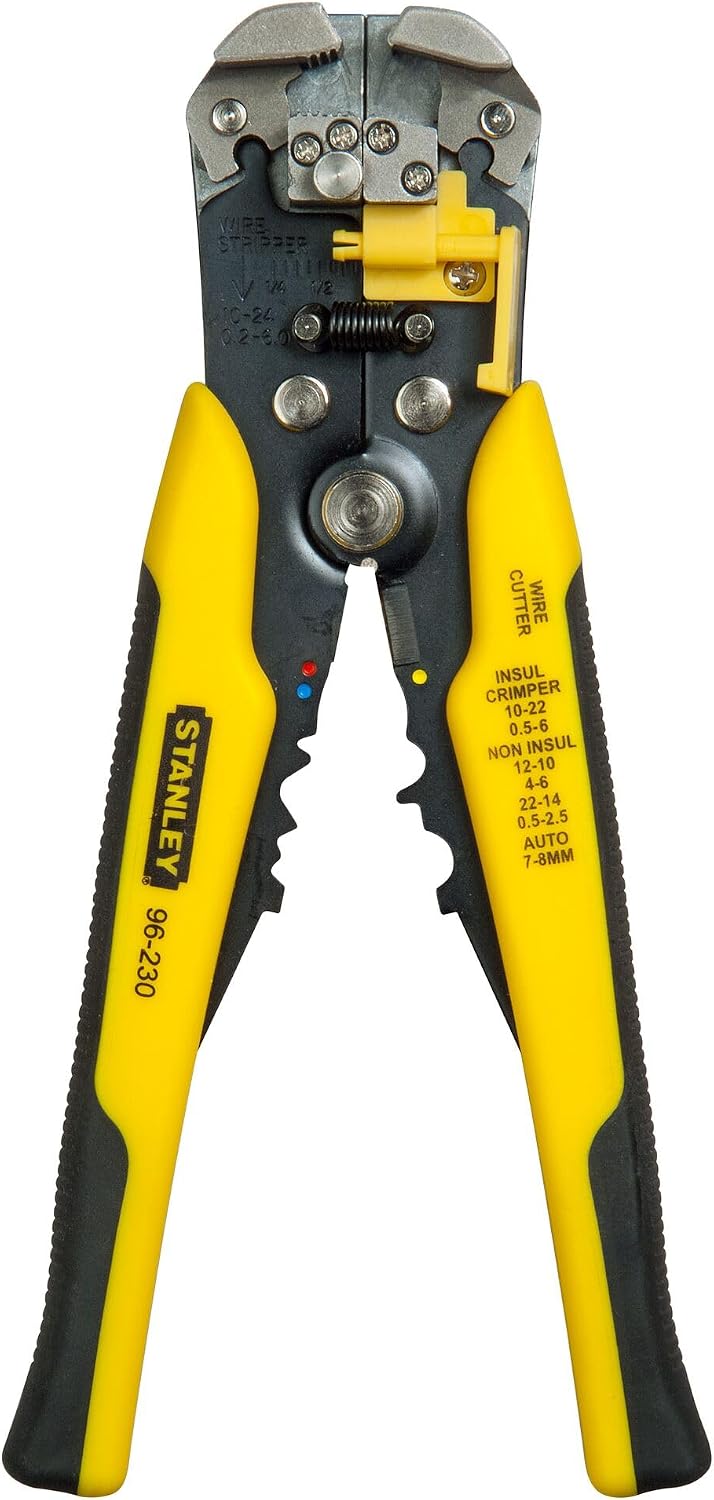 Stanley FatMax Automatische Abisolierzange und Schneidzange FMHT0-96230, inkl. Drahtschneider / Für Kabeldurchmesser von 0.2 - 6 mm² / Verpressen isolierter und nicht-isolierter Kabelschuhe / 21cm