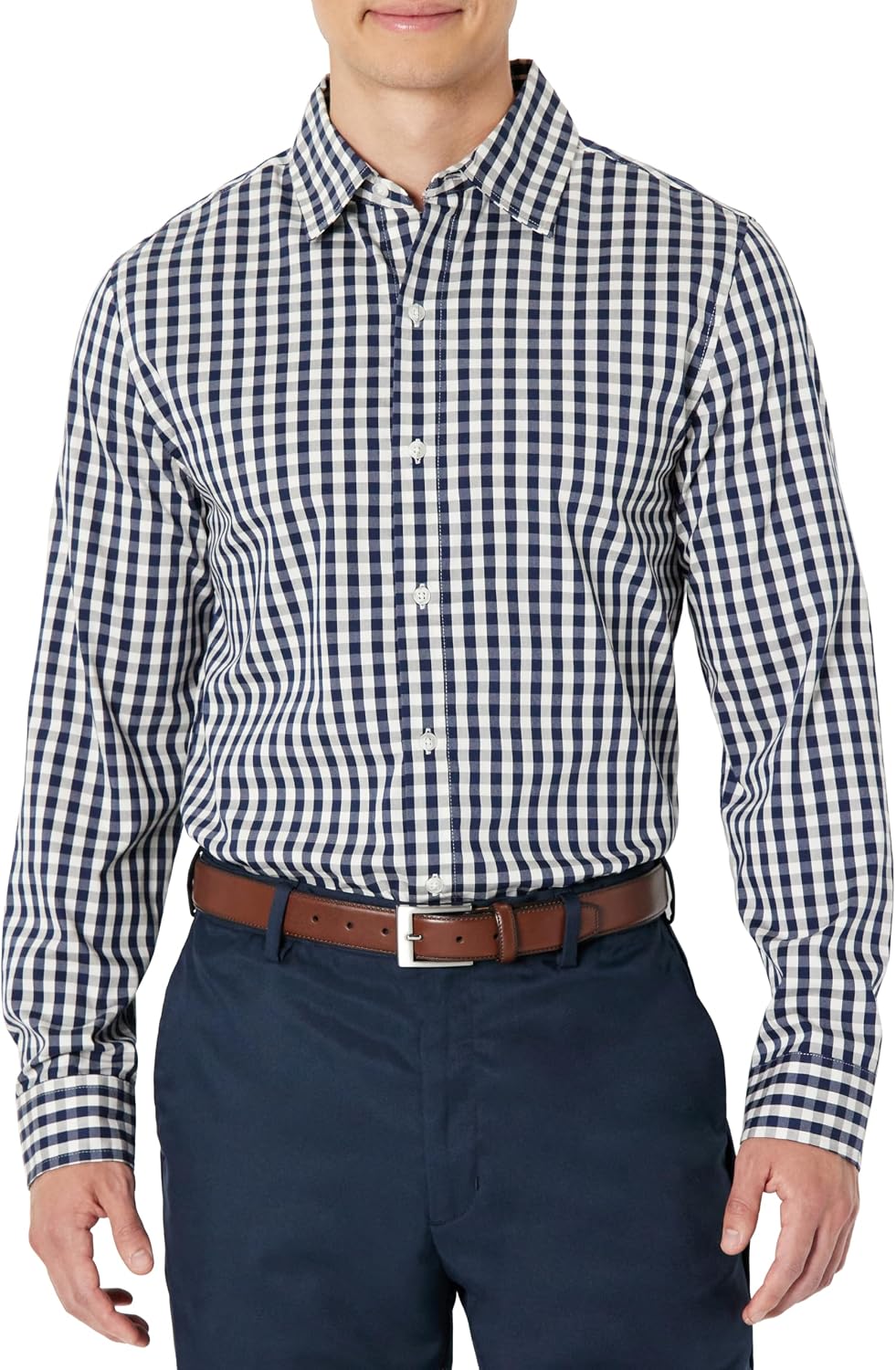 Amazon Essentials Herren Langärmliges, knitterfreies Slim-Fit-Stretch-Anzughemd