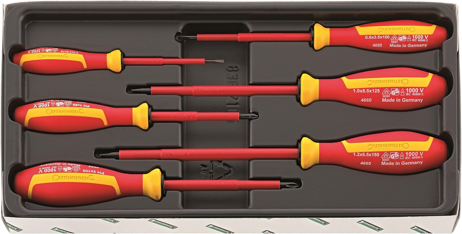 STAHLWILLE 4695 VDE | Profi VDE-Schraubendreher-Set 6-tlg. VDE-isoliert bis 1.000 V | rutschfest und ergonomisch | Schlitz + PH | Made in Germany