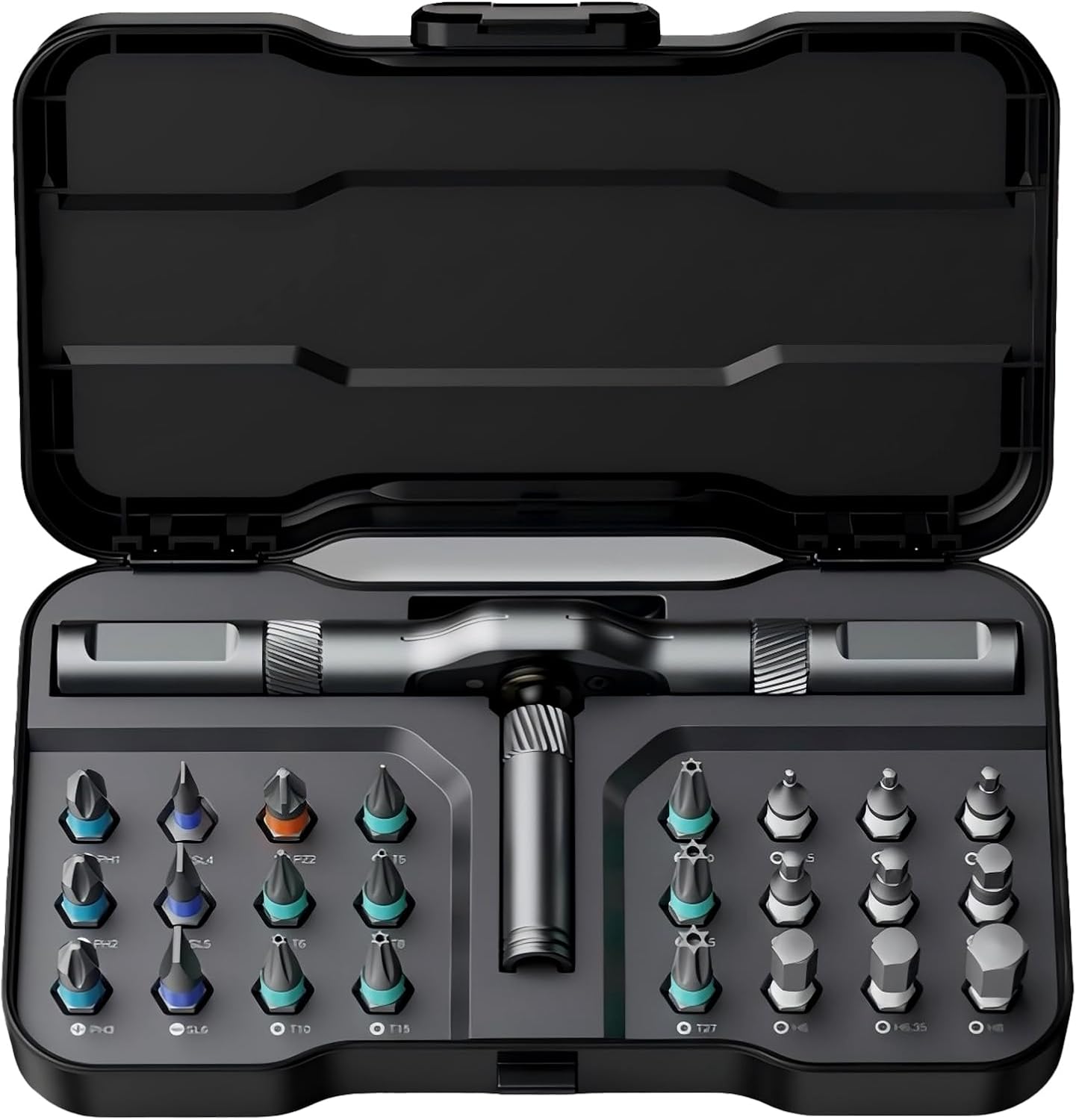 ATuMan Magnetisches Ratschenschraubendreher-Set, 24-in-1 Mini-Bit-Set mit umkehrbarem T-Griff, 40-Zahn-Ratschenwerkzeug für enge Bereiche, Möbelmontage, Fahrradreparaturen und EDC, mit Koffer
