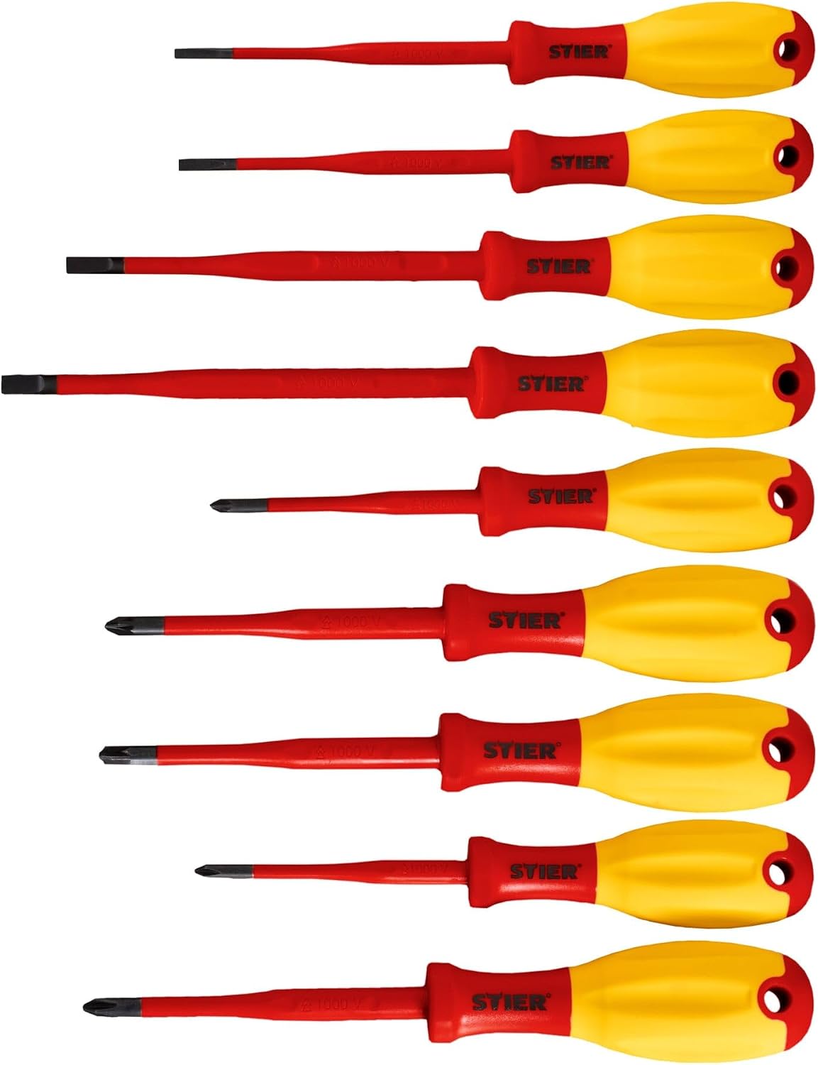 STIER Schraubendreher-Satz slimVDE+, 9-teilig, 80-125 mm, mit Schlitz, Phillips (PH), Pozidriv (PZ), PlusMinus-Pozidriv (SL/PZ)